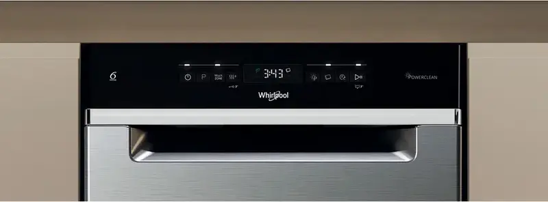 Whirlpool WH6UB10BS7A0X Slim Built-in Dishwasher, 10 Place Settings, Stainless Steel, 9 Programs, LED Display, PowerClean, AquaStop, 45cm Width