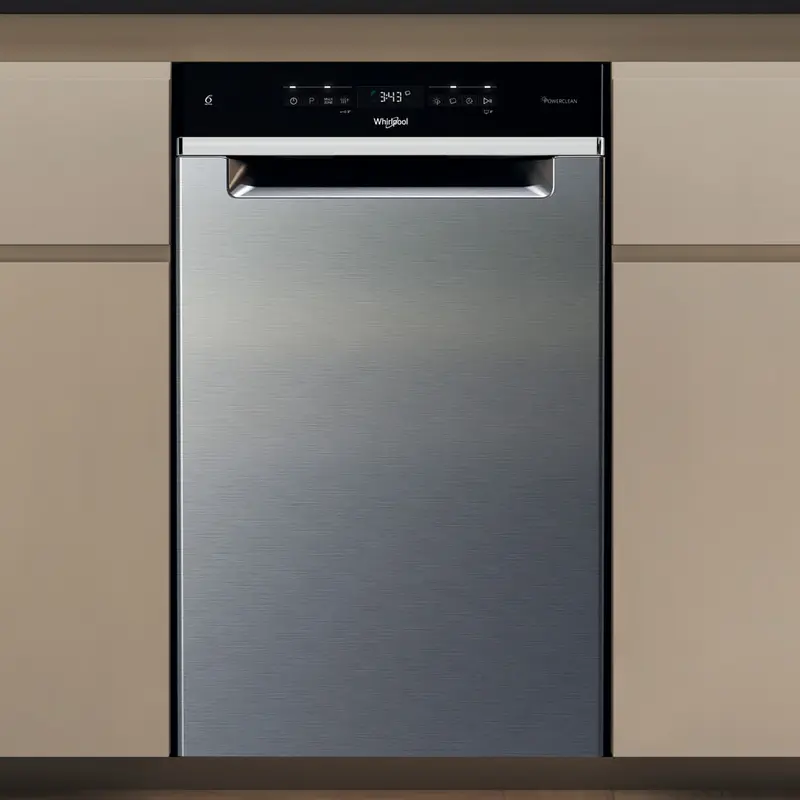 Whirlpool WH6UB10BS7A0X Slim Built-in Dishwasher, 10 Place Settings, Stainless Steel, 9 Programs, LED Display, PowerClean, AquaStop, 45cm Width