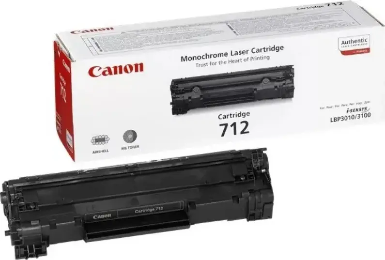 Тонер-картридж Canon Cartridge 712 (CRG-712) монохромный черный для лазерных принтеров i-SENSYS LBP3100, LBP3010, LBP301, ресурс 1500 страниц, 1870B002AA