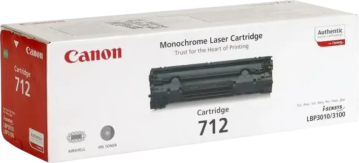 Тонер-картридж Canon Cartridge 712 (CRG-712) монохромный черный для лазерных принтеров i-SENSYS LBP3100, LBP3010, LBP301, ресурс 1500 страниц, 1870B002AA