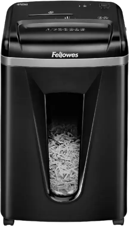 Fellowes Powershred 450M Micro-cut Office Shredder, P-5 Security, 2x12mm Cut, 22L Bin, Shreds Paper, Cards, Staples, Silent Shred, Black, 4074101