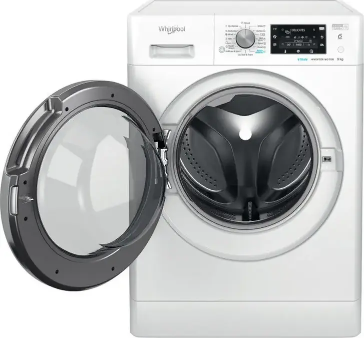 Whirlpool FFD 9489 BCV EE Front-Load Washing Machine, 9 kg, 1400 rpm, Inverter Motor, 6th Sense, FreshCare+, Steam Hygiene & Refresh, White/Black