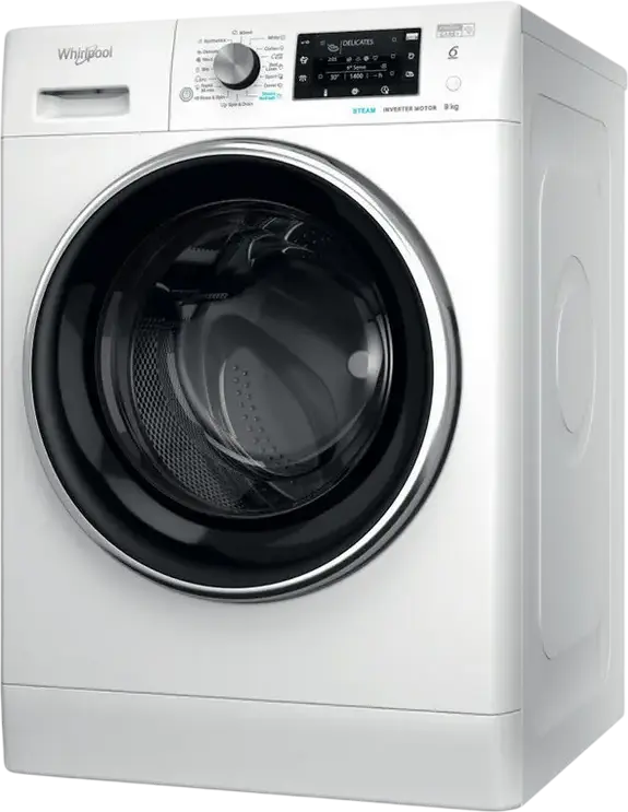 Whirlpool FFD 9489 BCV EE Front-Load Washing Machine, 9 kg, 1400 rpm, Inverter Motor, 6th Sense, FreshCare+, Steam Hygiene & Refresh, White/Black