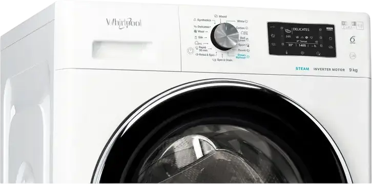 Whirlpool FFD 9489 BCV EE Front-Load Washing Machine, 9 kg, 1400 rpm, Inverter Motor, 6th Sense, FreshCare+, Steam Hygiene & Refresh, White/Black