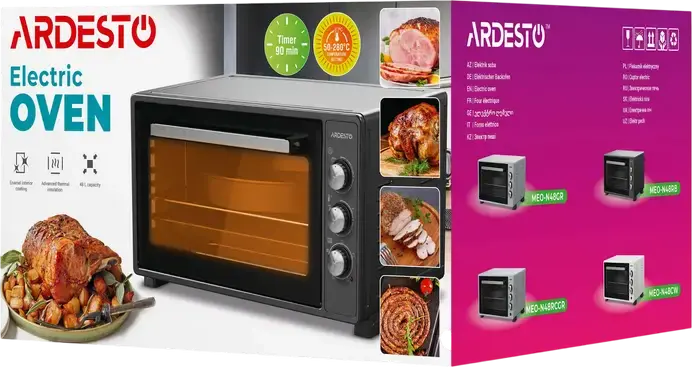 Ardesto MEO-N48GR Freestanding Electric Oven, 48L Capacity, 1700W Power, 50-320°C Temperature Range, Timer with Auto Shut-off, Gray