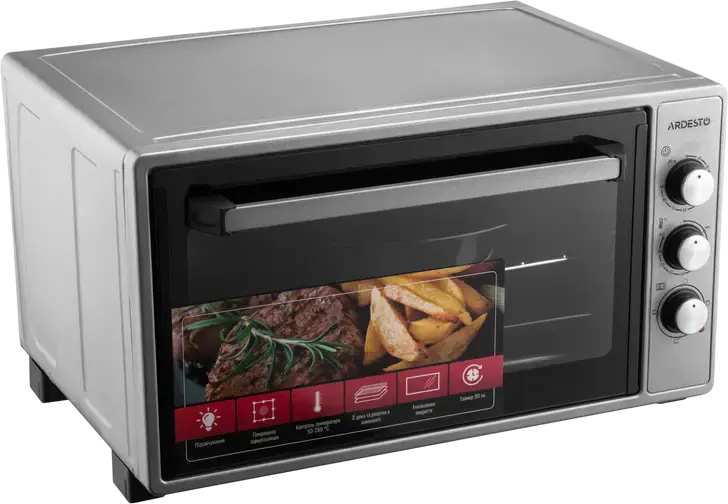 Ardesto MEO-N48GR Freestanding Electric Oven, 48L Capacity, 1700W Power, 50-320°C Temperature Range, Timer with Auto Shut-off, Gray