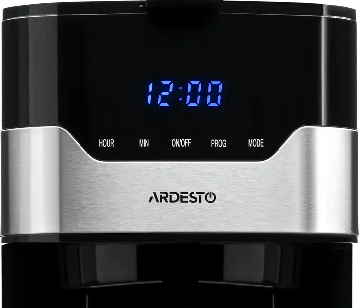 Ardesto FCM-D3100 Drip Coffee Maker, 900W, 1.5L Capacity, 15 Cups, Programmable 24h Timer, LCD Display, Anti-Drip, Reusable Filter, Black/Metal