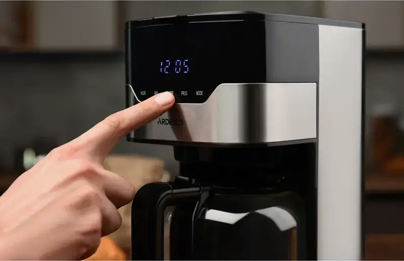 Ardesto FCM-D3100 Drip Coffee Maker, 900W, 1.5L Capacity, 15 Cups, Programmable 24h Timer, LCD Display, Anti-Drip, Reusable Filter, Black/Metal