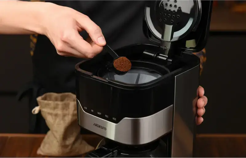 Ardesto FCM-D3100 Drip Coffee Maker, 900W, 1.5L Capacity, 15 Cups, Programmable 24h Timer, LCD Display, Anti-Drip, Reusable Filter, Black/Metal