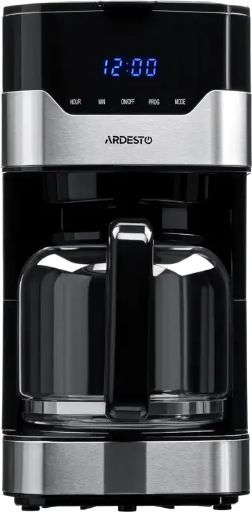 Ardesto FCM-D3100 Drip Coffee Maker, 900W, 1.5L Capacity, 15 Cups, Programmable 24h Timer, LCD Display, Anti-Drip, Reusable Filter, Black/Metal