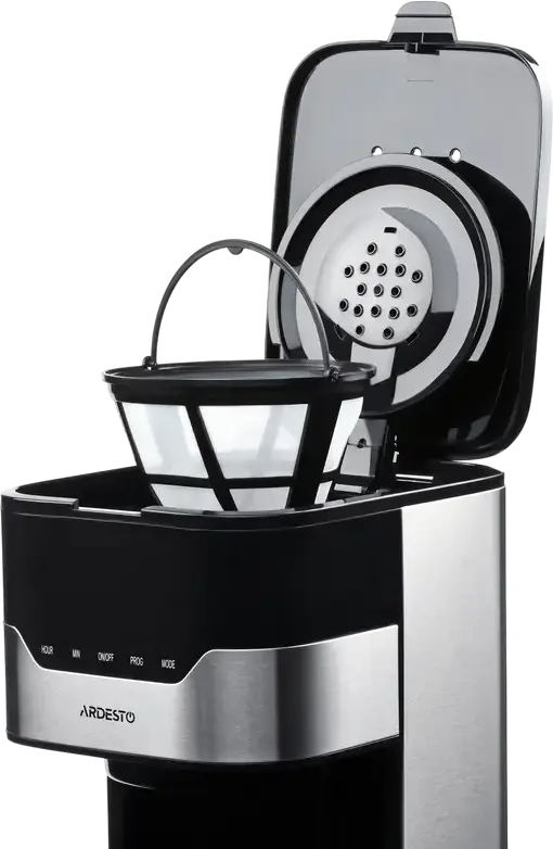 Ardesto FCM-D3100 Drip Coffee Maker, 900W, 1.5L Capacity, 15 Cups, Programmable 24h Timer, LCD Display, Anti-Drip, Reusable Filter, Black/Metal