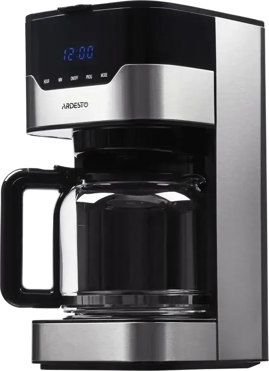 Ardesto FCM-D3100 Drip Coffee Maker, 900W, 1.5L Capacity, 15 Cups, Programmable 24h Timer, LCD Display, Anti-Drip, Reusable Filter, Black/Metal