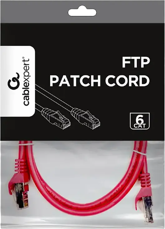 Cablu Patch Cablexpert PP6-1M Cat6 FTP 1m, Roșu, RJ45, 250 MHz, AWG 26 CCA, Ecranare Folie AL, Contacte Platinate cu Aur, Mantal PVC