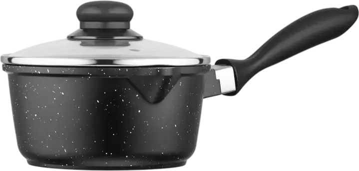 Ardesto AR2412GES Gemini Anzio Cast Aluminum Saucepan with Glass Lid, 1.4L, 16cm, PFLUON Double-Layer Non-Stick Marble Coating, Black