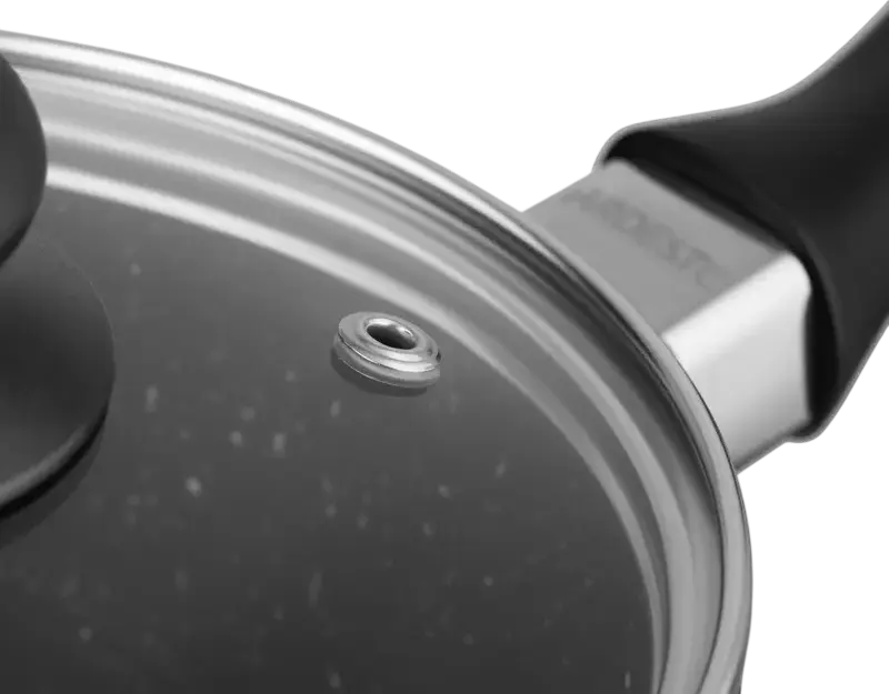 Ardesto AR2412GES Gemini Anzio Cast Aluminum Saucepan with Glass Lid, 1.4L, 16cm, PFLUON Double-Layer Non-Stick Marble Coating, Black