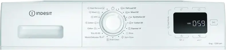 Стиральная машина Indesit IM 642 MY с фронтальной загрузкой, 6 кг, 1200 об/мин, инверторный двигатель, очистка паром, 15 программ, белая