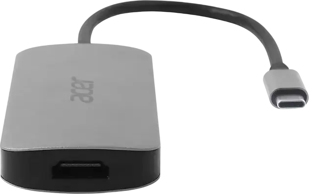 Stație de andocare Acer HP.DSCAB.018 USB-C, Metal Argintiu, HDMI 4K@60Hz, 3x USB-A 5Gb/s, Sloturi Card SD/microSD, Power Delivery 100W, 101.6x40x12.5mm