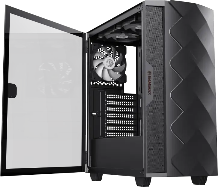 Gamemax Diamond CP WT Midi-Tower E-ATX Case, Black, Tempered Glass, ARGB Lighting, 4 Preinstalled Fans, Support GPU 340mm, CPU Cooler 170mm