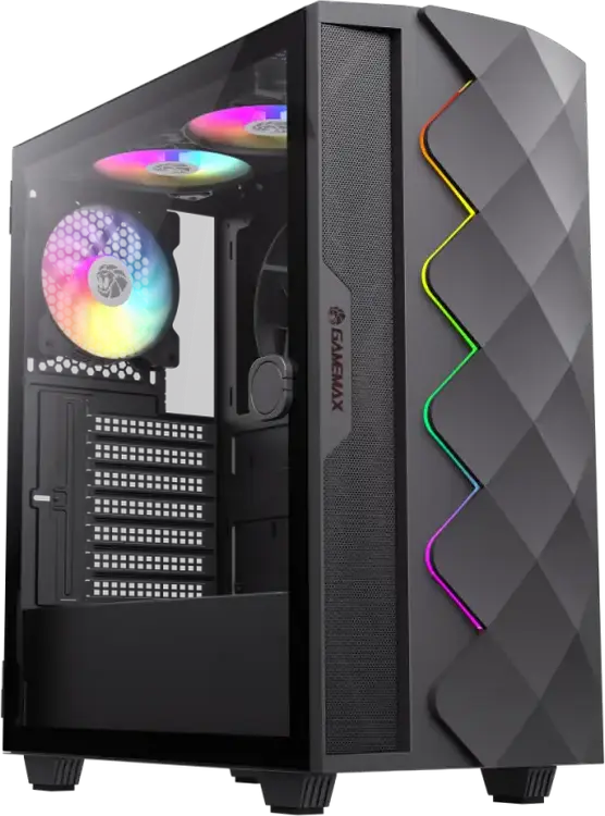 Gamemax Diamond CP WT Midi-Tower E-ATX Case, Black, Tempered Glass, ARGB Lighting, 4 Preinstalled Fans, Support GPU 340mm, CPU Cooler 170mm