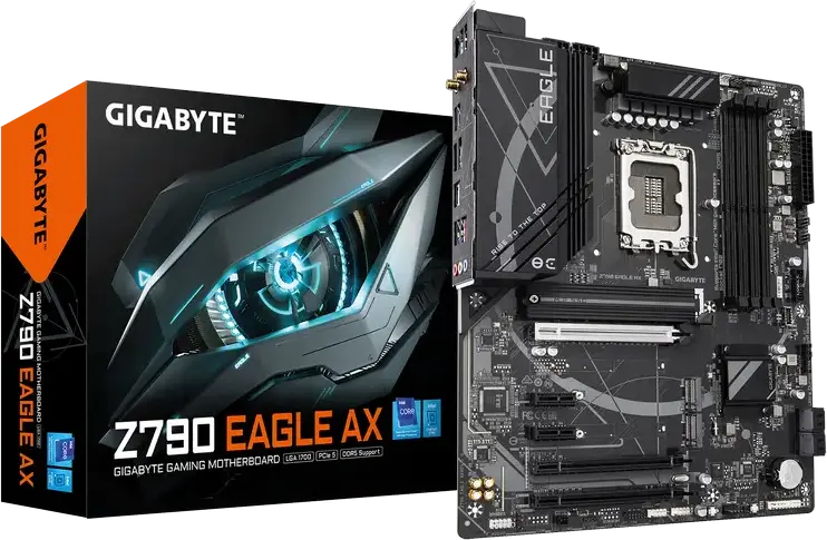 Gigabyte Z790 EAGLE AX Motherboard LGA1700 Intel Z790 ATX DDR5 7600MHz OC 256GB PCIe 5.0 Wi-Fi 6E Bluetooth 5.3 3x M.2 Gen4