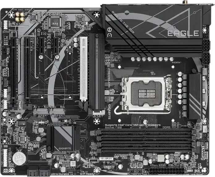 Gigabyte Z790 EAGLE AX Motherboard LGA1700 Intel Z790 ATX DDR5 7600MHz OC 256GB PCIe 5.0 Wi-Fi 6E Bluetooth 5.3 3x M.2 Gen4