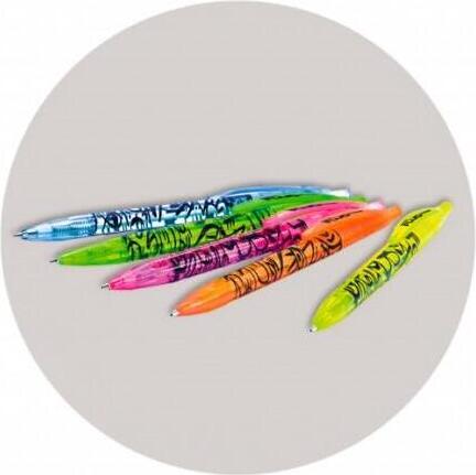 Hi-Text Matic Fluo 910 Retractable Ballpoint Pens, 1 mm Medium Tip, Blue Fast-Drying Ink, Ergonomic Fluorescent Barrel, Made in Italy by Etafelt