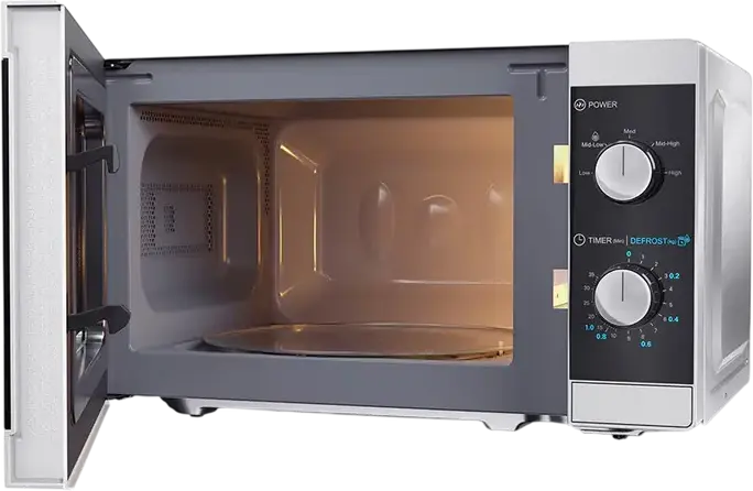 Cuptor cu Microunde Solo Sharp YC-MS01E-S, Capacitate 20L, Putere 800W, 5 Nivele de Putere, Control Mecanic, Interior Inox, Alb si Negru