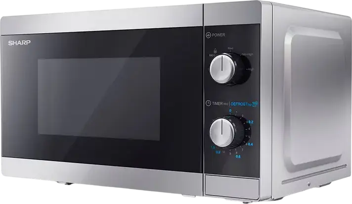 Cuptor cu Microunde Solo Sharp YC-MS01E-S, Capacitate 20L, Putere 800W, 5 Nivele de Putere, Control Mecanic, Interior Inox, Alb si Negru