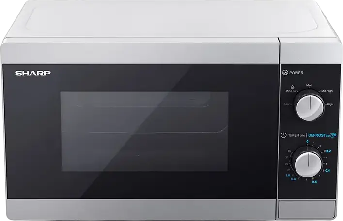 Cuptor cu Microunde Solo Sharp YC-MS01E-S, Capacitate 20L, Putere 800W, 5 Nivele de Putere, Control Mecanic, Interior Inox, Alb si Negru