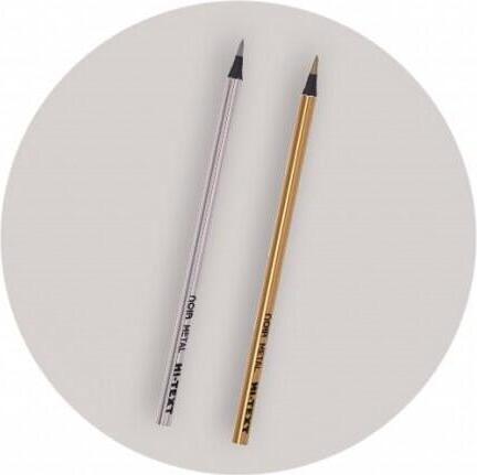 Hi-Text 067 Noir Metal Metallic Graphite Pencil, Triangular Ergonomic Black Wood Body, 3mm Lead, 175mm Length, High Breakage Resistance for Drawing