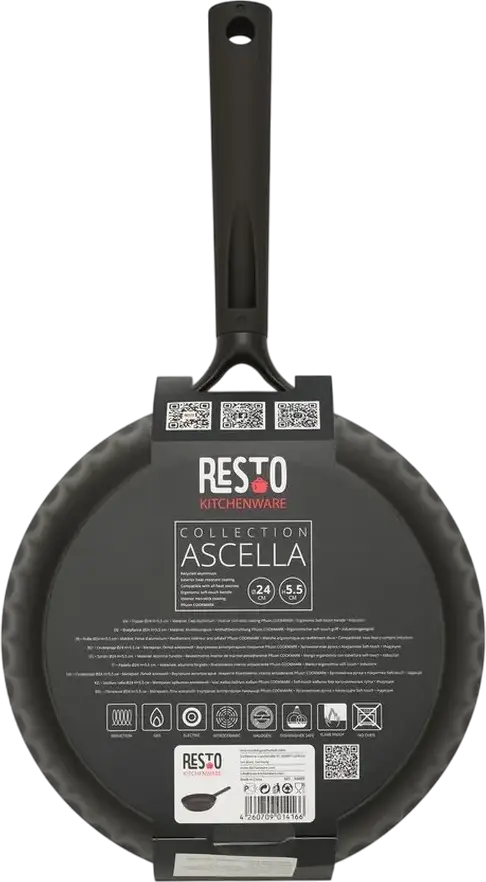 Resto Kitchenware Ascella 94009 Aluminium Frying Pan 24cm, Pfluon Cookmark Non-Stick Coating, Induction Bottom, PFOA Free, Dishwasher Safe