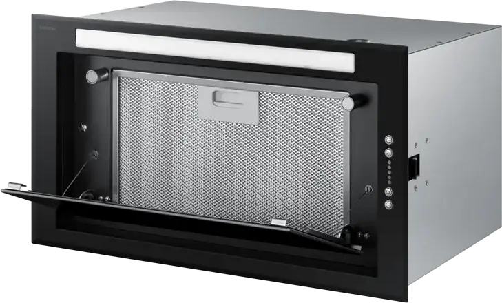 Встраиваемая вытяжка Samsung NK52FG455CC, черное стекло и нержавеющая сталь, производительность до 647 м3/ч (Booster), LED-подсветка, режим рециркуляции