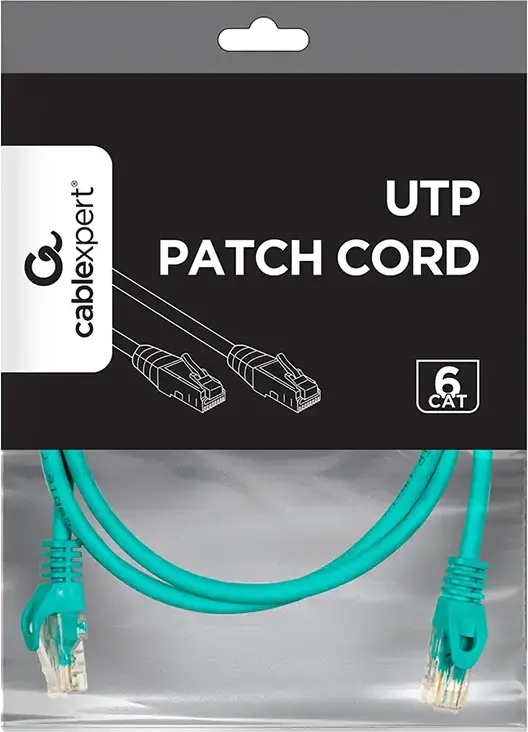 Cablexpert PP6U-1M/G Cat6 UTP Patch Cord, 1m Green Ethernet Cable, RJ45 to RJ45, 250 MHz, 50u Gold Plated Contacts for Gigabit Networks