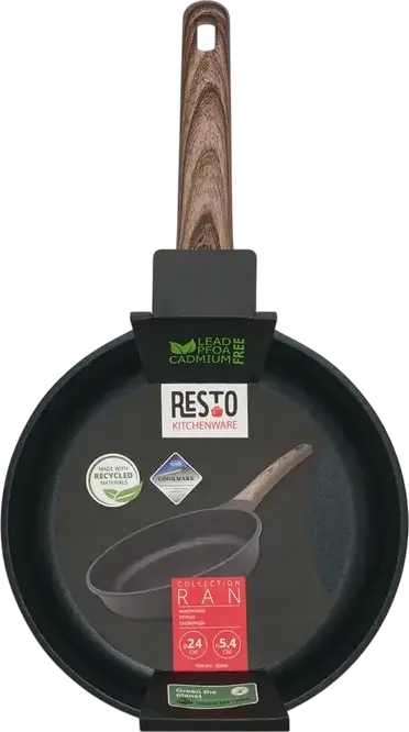 Resto RAN 93909 Frypan 24 cm, Aluminum with Pfluon Cookmark Non-Stick Coating, PFOA Free, Induction and All Gas/Electric Hobs, Black