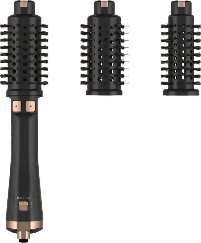 Rowenta Virtuose Ultimate Experience CF9620F0 2-in-1 Rotating Hot Air Brush Dryer and Styler, 750W, Ceramic Pro Keratin, Ionization, 3 Brushes, Black Gold