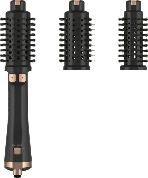 Rowenta Virtuose Ultimate Experience CF9620F0 2-in-1 Rotating Hot Air Brush Dryer and Styler, 750W, Ceramic Pro Keratin, Ionization, 3 Brushes, Black Gold