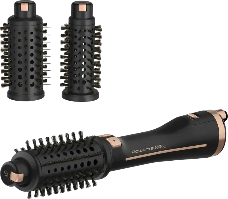 Rowenta Virtuose Ultimate Experience CF9620F0 2-in-1 Rotating Hot Air Brush Dryer and Styler, 750W, Ceramic Pro Keratin, Ionization, 3 Brushes, Black Gold