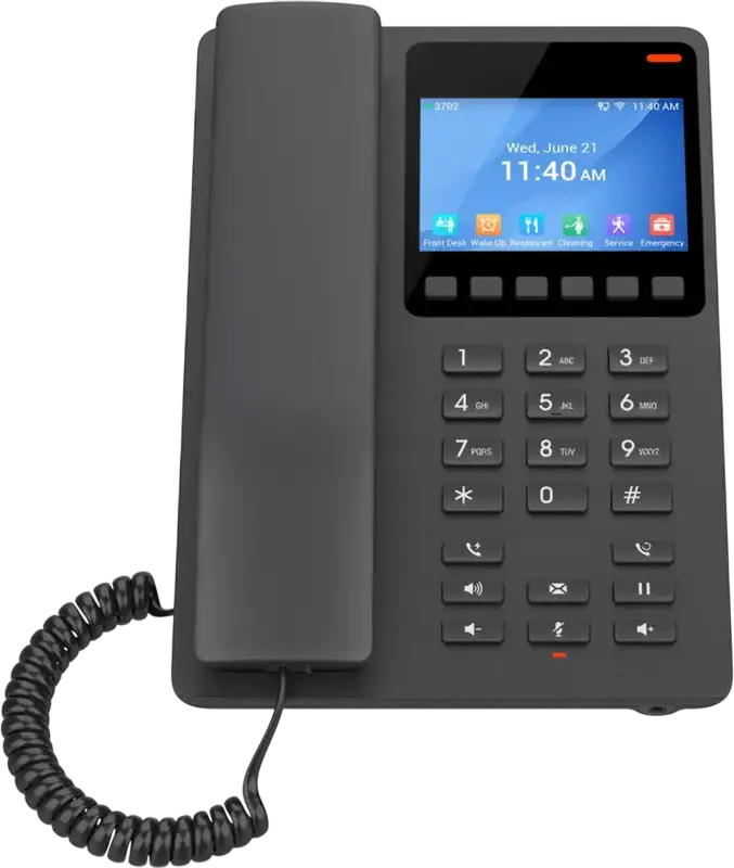 IP-телефон для отелей Grandstream GHP631W, 2 SIP-линии, цветной ЖК-дисплей, двухдиапазонный Wi-Fi 6, PoE, 10 клавиш быстрого набора, HD-динамик, черный