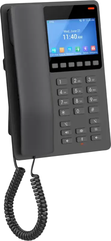 IP-телефон для отелей Grandstream GHP631W, 2 SIP-линии, цветной ЖК-дисплей, двухдиапазонный Wi-Fi 6, PoE, 10 клавиш быстрого набора, HD-динамик, черный