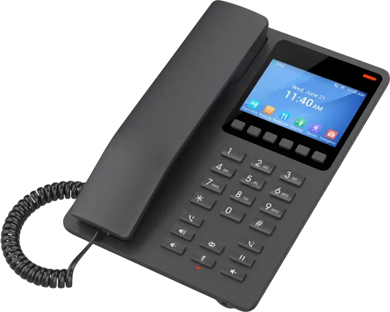IP-телефон для отелей Grandstream GHP631W, 2 SIP-линии, цветной ЖК-дисплей, двухдиапазонный Wi-Fi 6, PoE, 10 клавиш быстрого набора, HD-динамик, черный