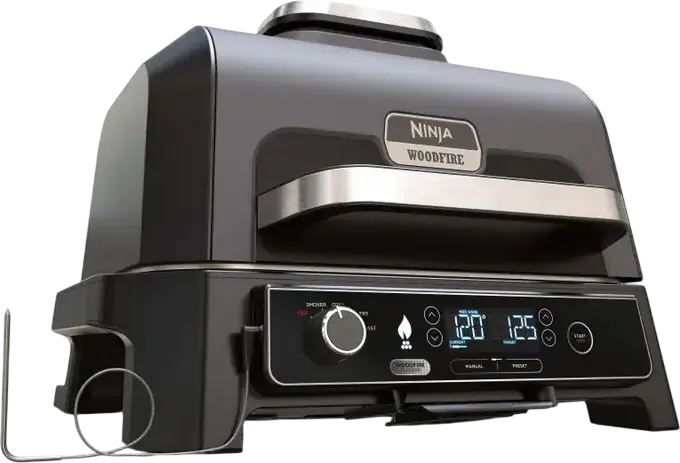 Электрический гриль и коптильня Ninja OG850EU Woodfire Pro XL, 1700Вт, 4 в 1: гриль, копчение, аэрофритюр, запекание, цифровой щуп, IPX4 для улицы