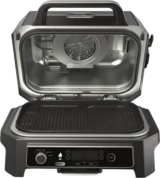 Электрический гриль и коптильня Ninja OG850EU Woodfire Pro XL, 1700Вт, 4 в 1: гриль, копчение, аэрофритюр, запекание, цифровой щуп, IPX4 для улицы