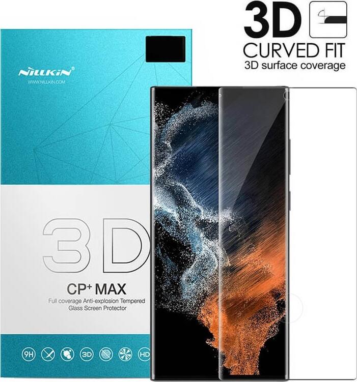 Nillkin CP+ MAX Tempered Glass Screen Protector for Samsung Galaxy S23 Ultra, 9H Hardness, 3D Curved Full Coverage, HD Clear Anti-Fingerprint Black