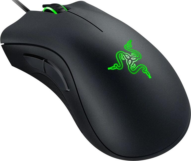 Razer DeathAdder Essential Wired Gaming Mouse, 6400 DPI Optical Sensor, 5 Programmable Buttons, Ergonomic Right-Handed Design, Green LED, Black