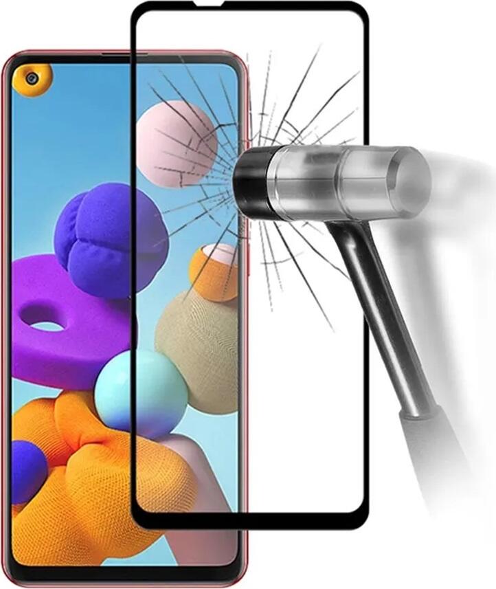 Helmet Diamond Glass 4D Tempered Glass Screen Protector for Samsung Galaxy A21s, Full Coverage Shockproof Scratch Resistant Anti-Fingerprint Black