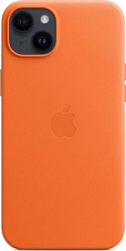 NO Brand Case Original Leather with MagSafe for iPhone 15 Plus/14 Plus, Orange