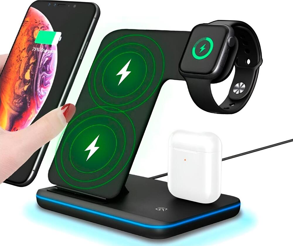 Incarcator Wireless AccExpert 3 in 1 10W Standard Qi pentru iPhone, Apple Watch, AirPods, Statie de Incarcare Compacta cu Protectie Supracalire