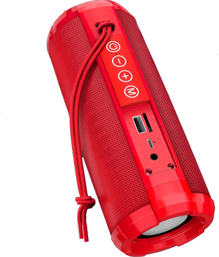 Boxa Bluetooth 5.0 Kakusiga KSC-602 Seria MAIDI Sports, Roșu, Putere 10W, Radio FM, USB, AUX, Design Cilindric Portabil cu Curea, 180x72mm