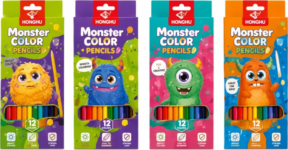 Prostand Creioane colorate 12cul.  HONGHU Monster Party  HL-25024  1/12/240 Карандаши цветные 12 цв. HONGHU Monster Party  HL-25024