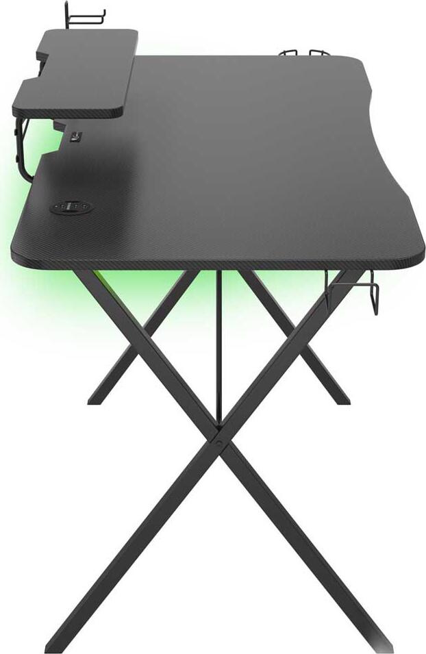 Genesis Holm 320 RGB Gaming Desk, 120x60x75 cm, Black Carbon Finish, MDF Tabletop, Metal Frame, Wireless Inductive Charger, 3x USB 3.0, RGB Lighting, Monitor Shelf